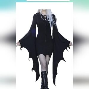 Women's Sexy Gothic Dress Slim Mini Dresses Batwing Sleeve Cocktail Party Dress